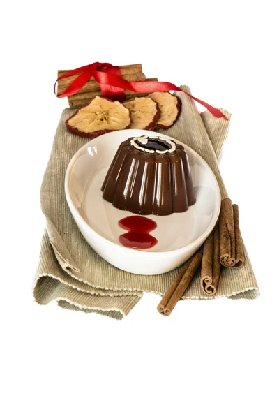 Schokoladendessert und Zimt-Apfel — Stockfoto