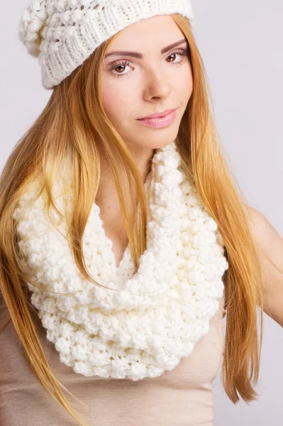 Winter beauty in white hat and muffler Stock Picture