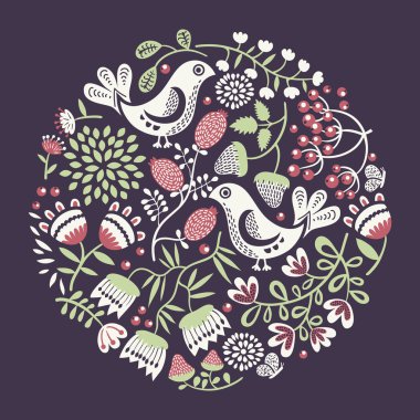 Dekoratif yuvarlak çiçek desenli