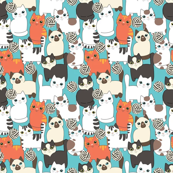 Funny cartoon cats. Seamless pattern — Stock Vector