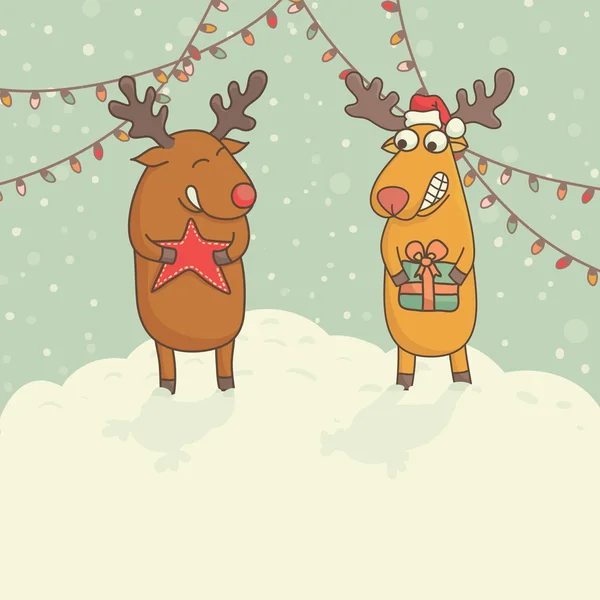 Vánoční přání s roztomilé kreslené jelenů — Stockový vektor