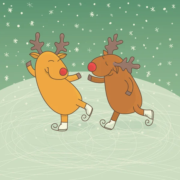 Vánoční přání s roztomilé kreslené jelenů — Stockový vektor