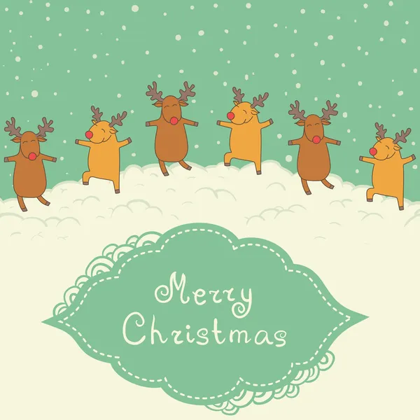 Christmas card with cute cartoon deers — Stock Vector