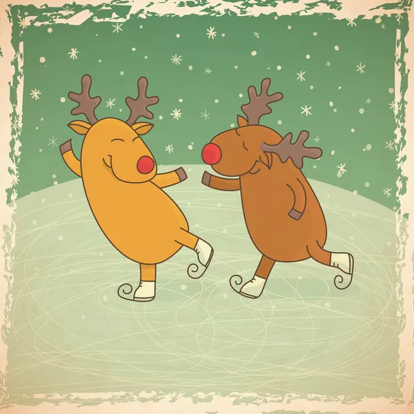 Vánoční přání s dvěma roztomilý jelenů — Stockový vektor