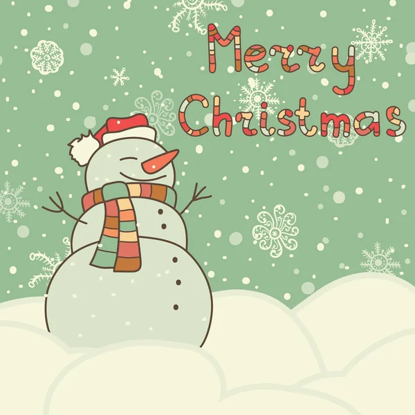 Julkort med söt snögubbe — Stock vektor
