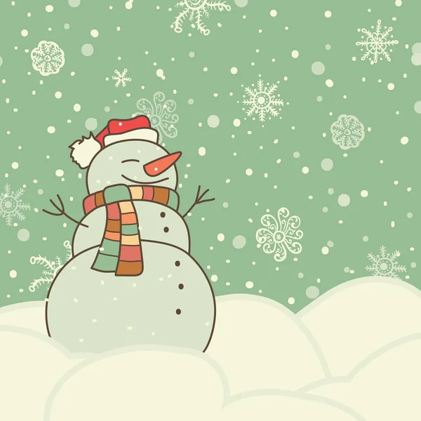 Vánoční přání s roztomilým sněhulákem — Stockový vektor