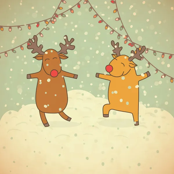 Vánoční přání s roztomilý jelenů — Stockový vektor