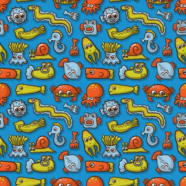 Seamless pattern with cute sea monsters — Stock Vector