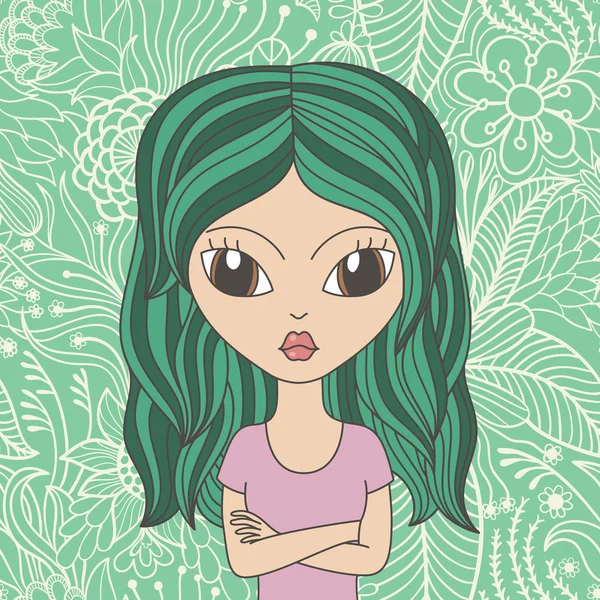 绿色头发的女孩 — 图库矢量图片