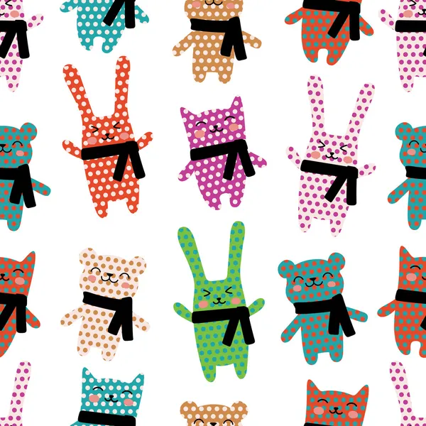 Chats, lapins et ours motif sans couture — Image vectorielle