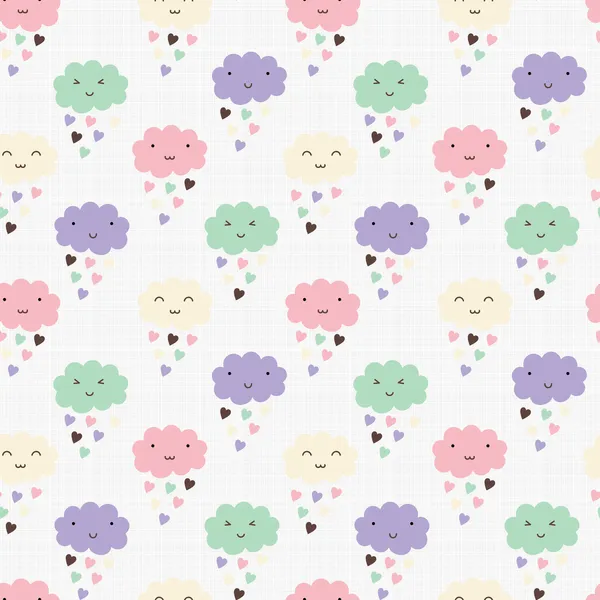 Seamless pattern with hearts rain and cute smiling clouds Vector Graphics