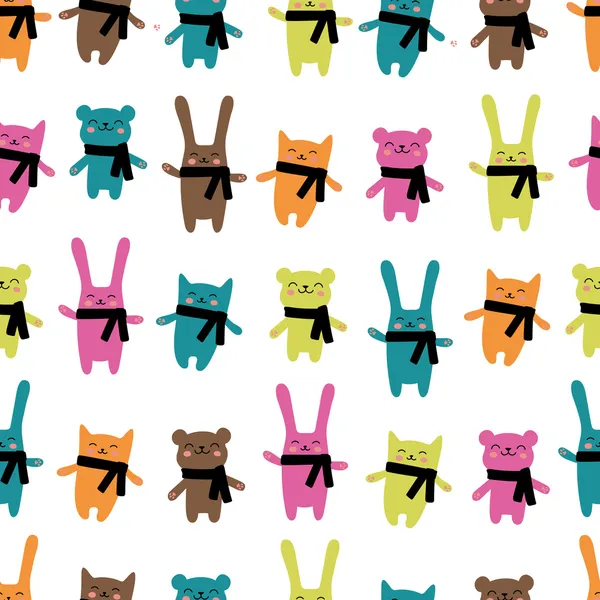 Beren, konijnen en katten naadloze patroon — Stockvector