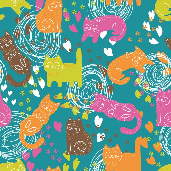 Cute funny seamless pattern with cats — Stock Vector