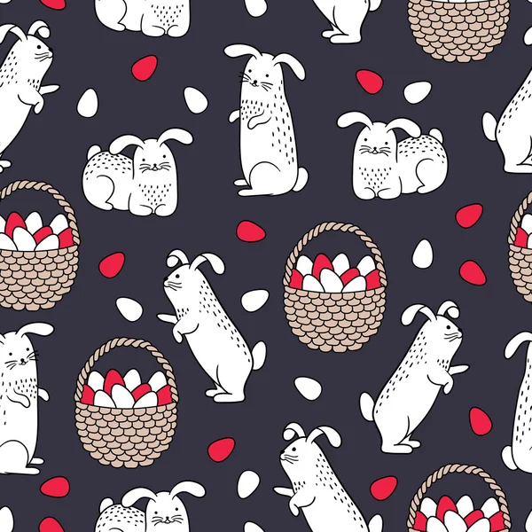 Velikonoční bezešvé vzor s roztomilé králíčky — Stockový vektor