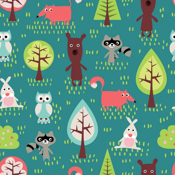 Cute animals seamless pattern — Stock Vector