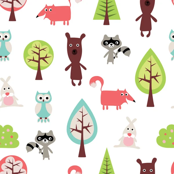 Cute animals seamless pattern — Stock Vector