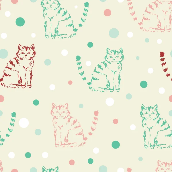 猫とかわいい面白いシームレスなパターン — ストックベクタ