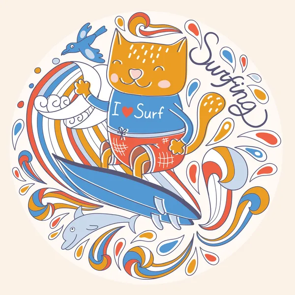 Chat de surf — Image vectorielle