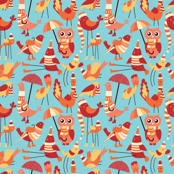 Vector seamless pattern with cute cartoon birds — Stock Vector