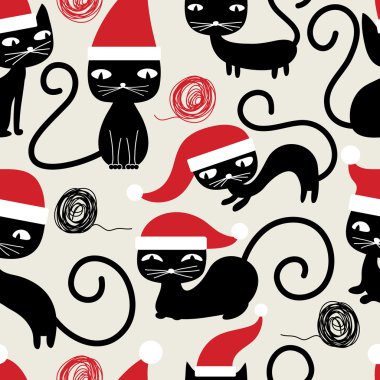 Christmas cats seamless pattern. Cute funny seamless pattern with cats