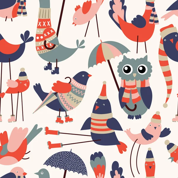 Vector seamless pattern with cute cartoon birds — Stock Vector