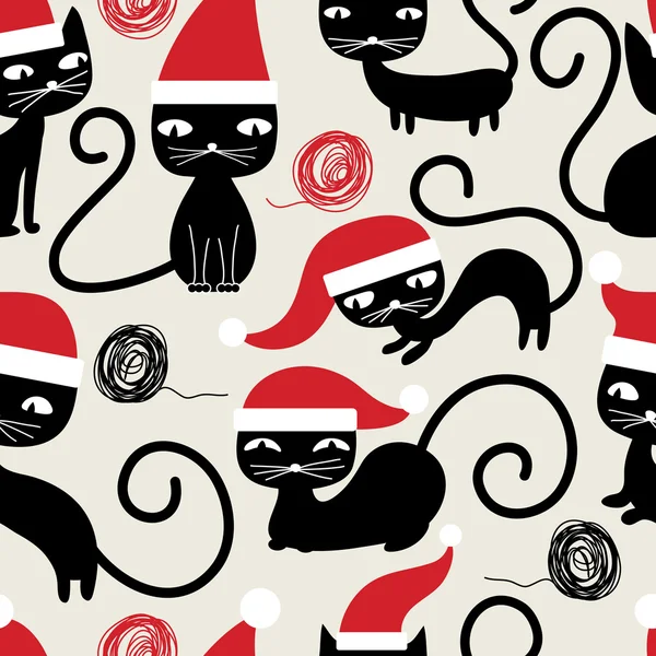 Weihnachten Katzen nahtlose Muster. Niedliche lustige nahtlose Muster mit Katzen — Stockvektor