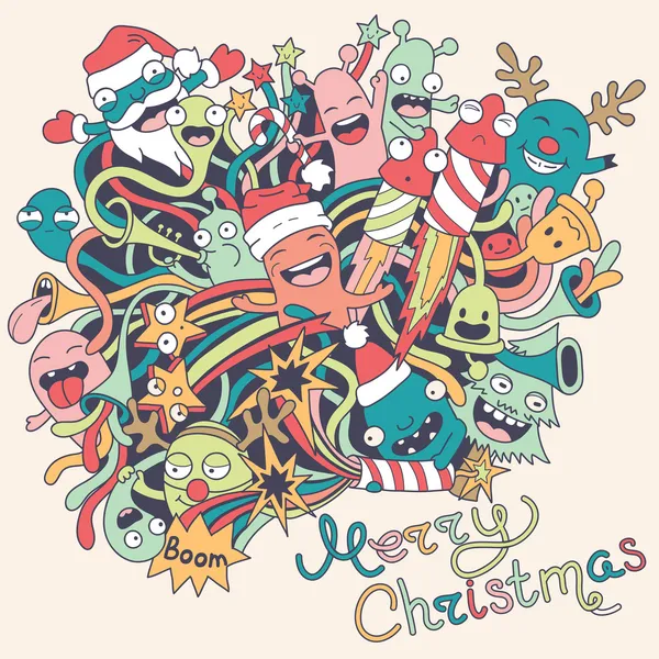 Christmas background with cute crazy monsters — Stock Vector