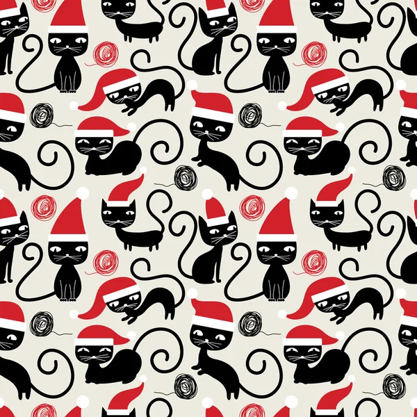 Рождественские кошки бесшовные. Симпатичный смешной бесшовный рисунок с кошками — стоковый вектор