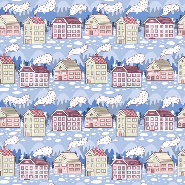 Winter city seamless pattern