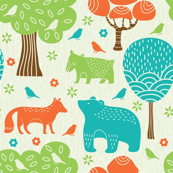숲 동물 원활한 패턴 — 스톡 벡터