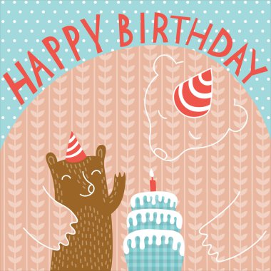 ayılar ile mutlu birsday tebrik kartı