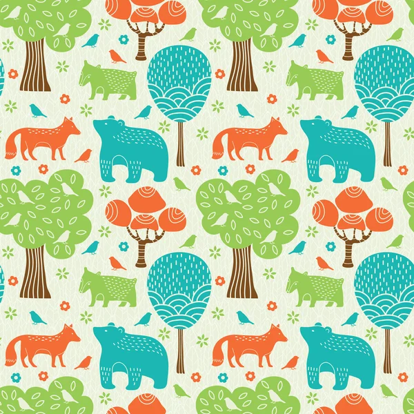 Bosque animales patrón sin costura — Vector de stock