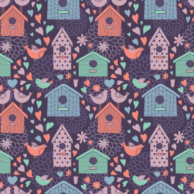 kuş evleri ile sorunsuz çiçek desenli