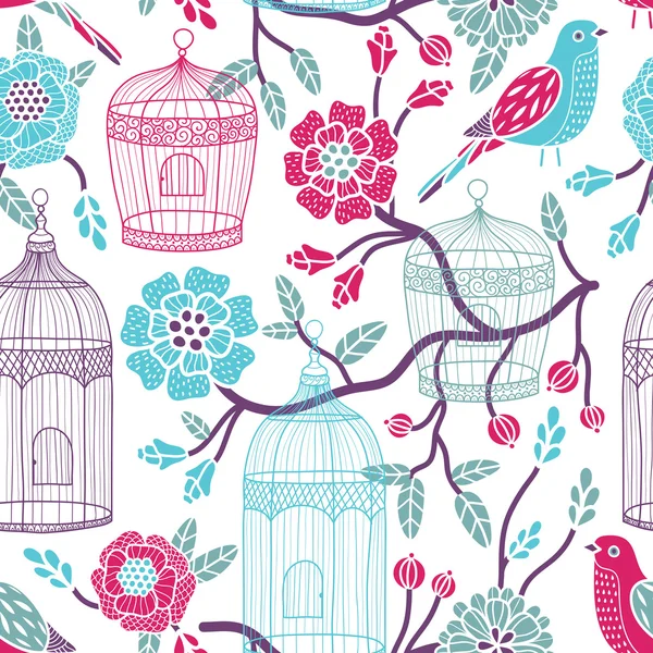 Birdcages seamless pattern — Stock Vector