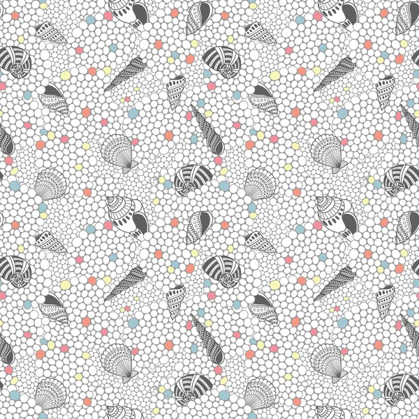 Coquilles et sable motif sans couture — Image vectorielle