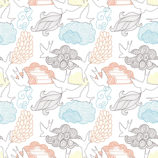 Birds and clouds seamless pattern — Stock Vector