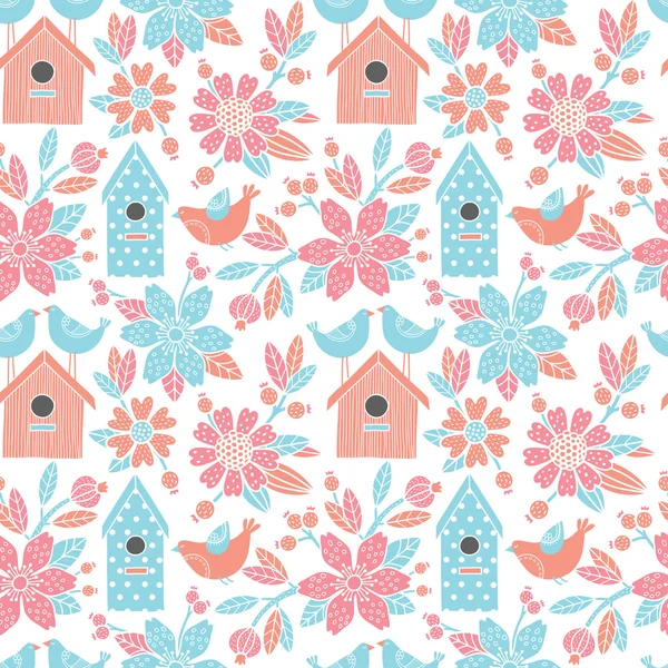 Motif floral sans couture avec nichoirs — Image vectorielle