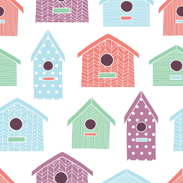 Birdhouses seamless pattern — Stock Vector