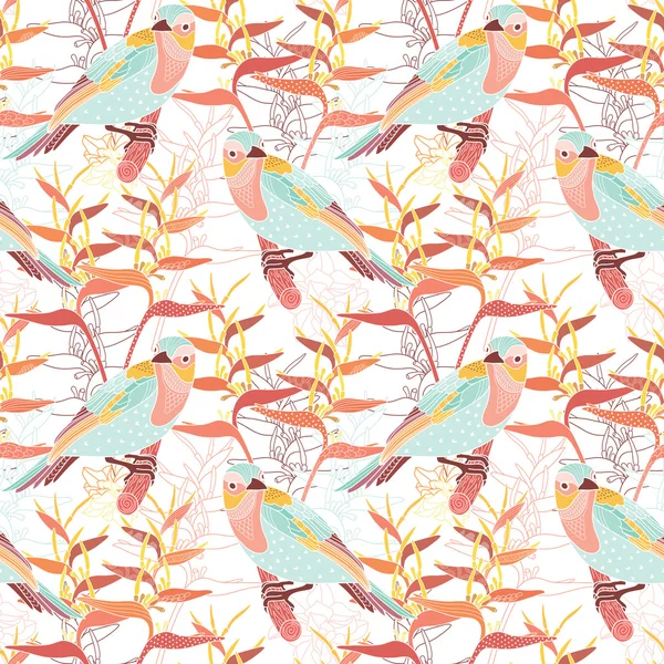 Patrón floral sin costuras con pájaros — Vector de stock