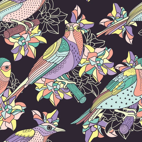 Modèle floral sans couture avec des oiseaux — Image vectorielle