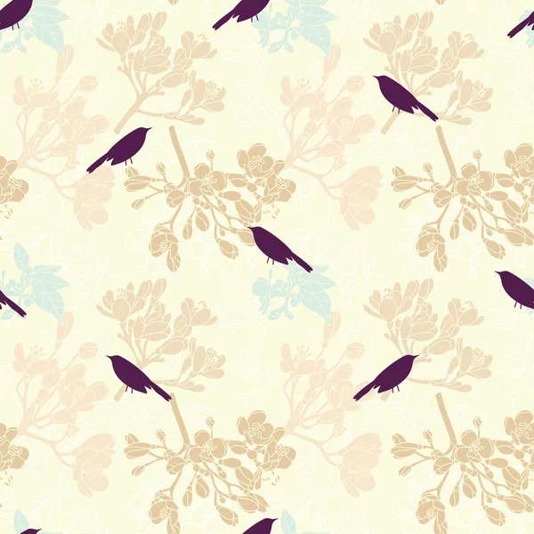 Seamless floral pattern with birds — Stock Vector