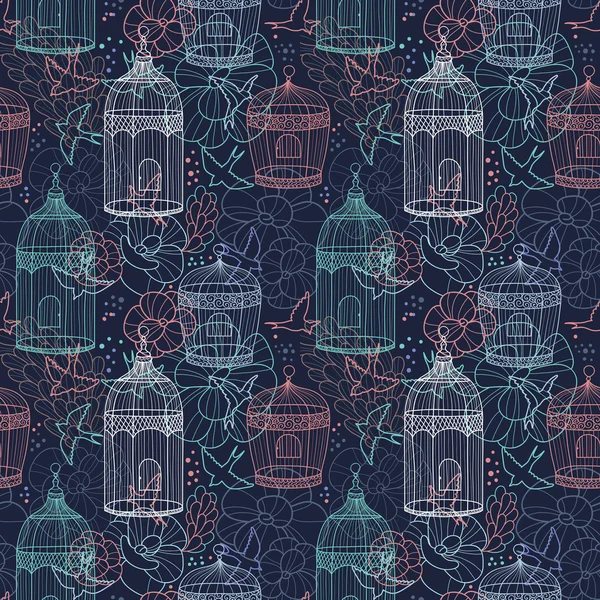 Birdcages seamless pattern — Stock Vector