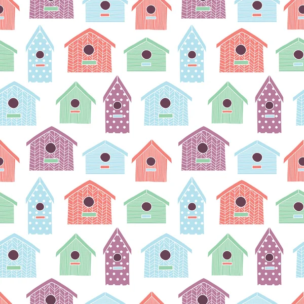 Birdhouses seamless pattern — Stock Vector