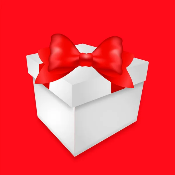 Kotak Hadiah Putih Dengan Pita Merah - Stok Vektor
