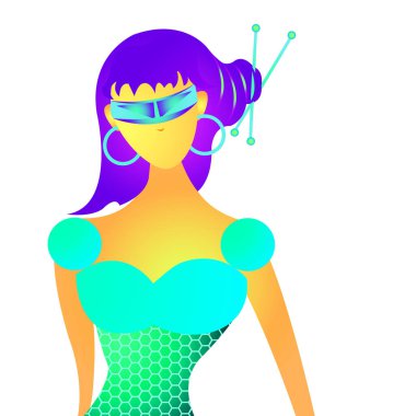 Beyaz üzerine renkli kozmik kız 