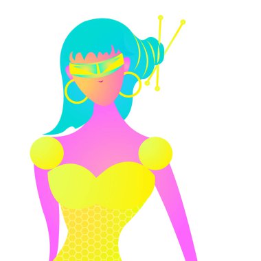 Beyaz üzerine renkli kozmik kız 