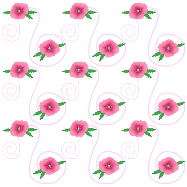 Pink Poppy Flower Pattern — 스톡 벡터