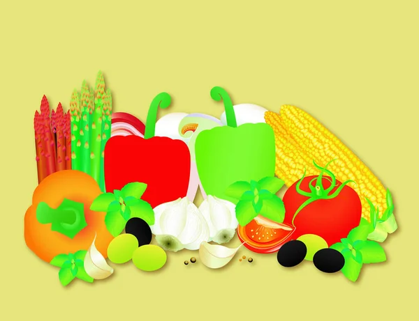 Collection Colorful Vegetables Herbs — Vetor de Stock