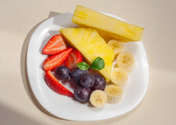 Fruit Salad White Plate — Stock Photo, Image
