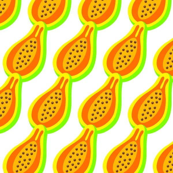 Seamless Tropica Papaya Pattern White Background — Vettoriale Stock